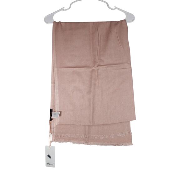 New Quince Featherweight Beige/Pink Tan Silk Cashmere Scarf Fringe Read 3668-17 - Picture 1 of 7